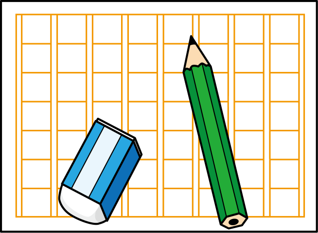 イラストポップ 学校のイラスト 国語no10原稿用紙の上の鉛筆と消しゴムの無料素材
