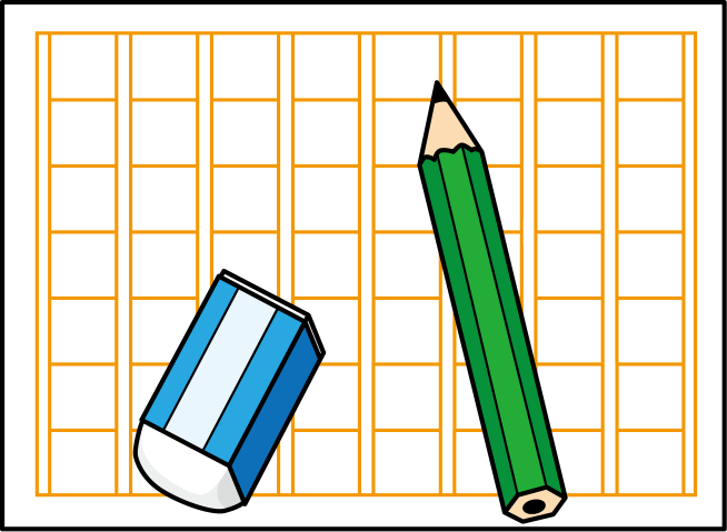 国語No10原稿用紙の上の鉛筆と消しゴムイラスト