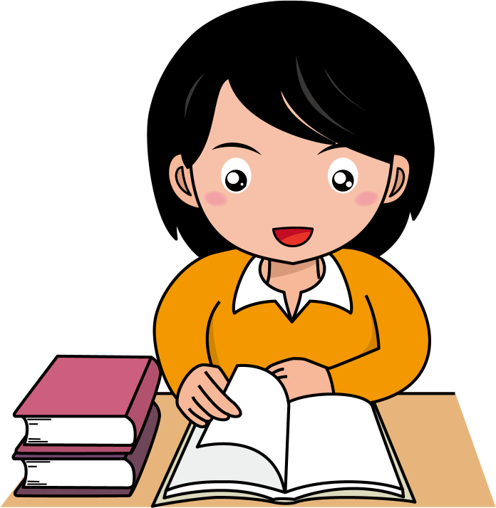 イラストポップ 学校のイラスト 国語no18机に本を積んで読書をする女の子の無料素材