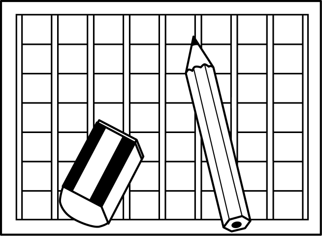 国語No10原稿用紙の上の鉛筆と消しゴムイラスト