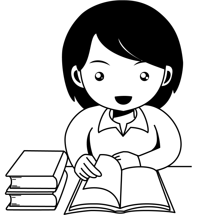 国語No18机に本を積んで読書をする女の子イラスト