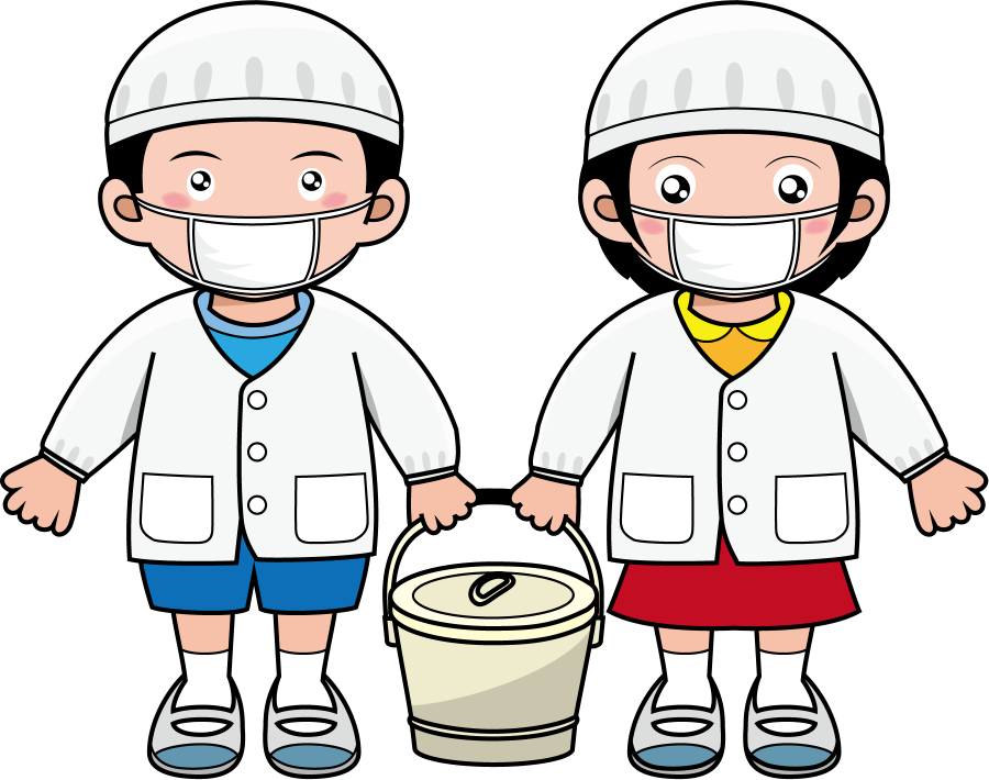 イラストポップ 学校のイラスト 給食no01二人で食缶を持っている男の子と女の子の給食当番の無料素材