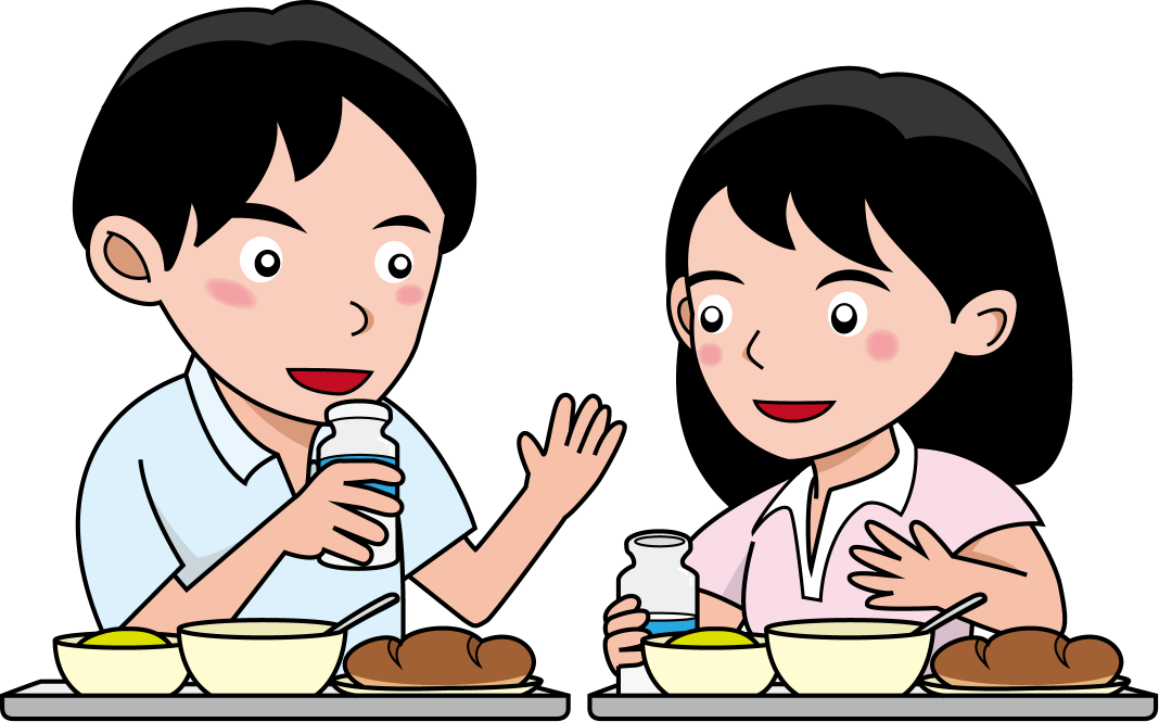 イラストポップ 学校のイラスト 給食no09話をしながら食事をする男の子と女の子の無料素材