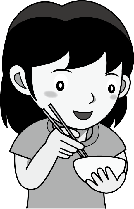 イラストポップ 学校のイラスト 給食no07お箸で食器から食べている女の子の無料素材