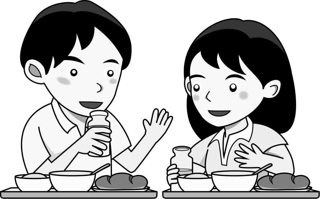 イラストポップ 学校のイラスト 給食no09話をしながら食事をする男の子と女の子の無料素材