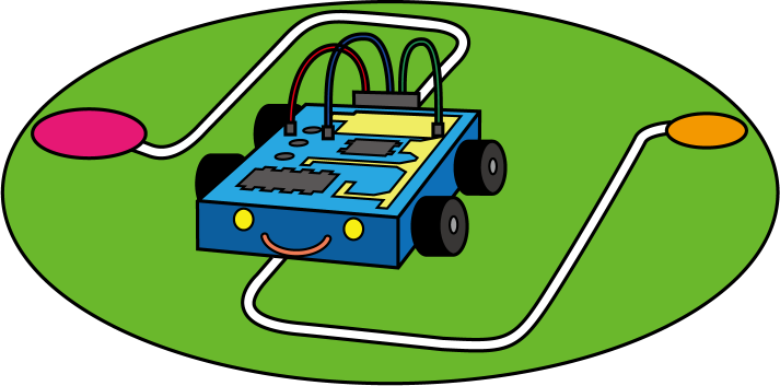 イラストポップ 学校のイラスト プログラミングno03コースを走るプログラミング教育用教材車の無料素材