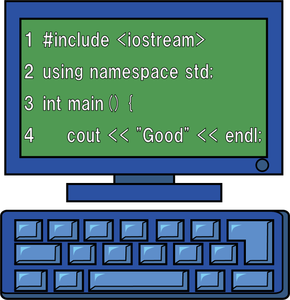 プログラミングNo17コンピュータのディスプレイに表示されたプログラムイラスト