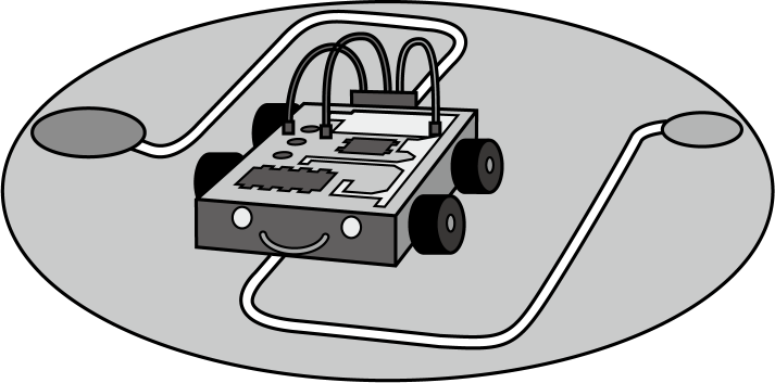 プログラミングNo03コースを走るプログラミング教育用教材車イラスト