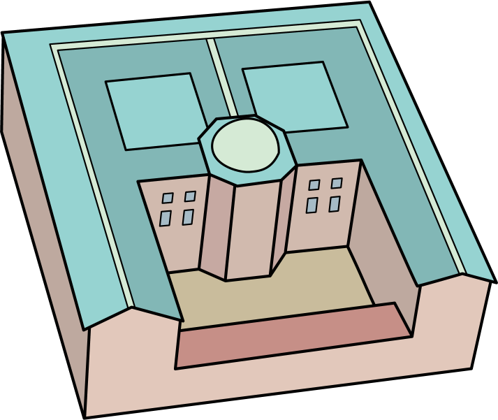 イラストポップ 学校のイラスト 社会科no17円という文字をかたどった日本銀行の建物の無料素材