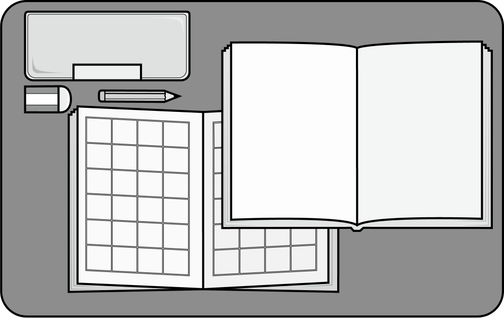 イラストポップ 学校のイラスト 学用品no22勉強用具を学習しやすい位置に置いた机の上 左利き用 の無料素材