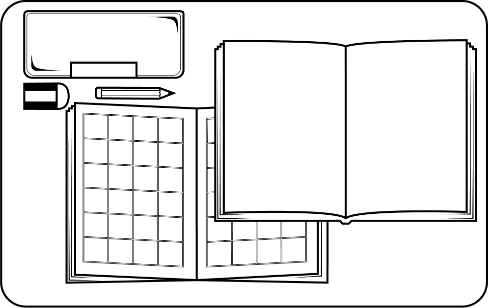 学用品No22勉強用具を学習しやすい位置に置いた机の上（左利き用）イラスト