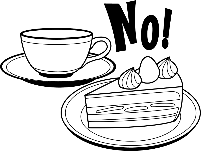 イラストポップ 学校のイラスト 家庭訪問no24湯茶辞退を表したコーヒーカップとケーキとnoの文字の無料素材