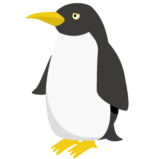 横を向いて立つ情けない表情のペンギン