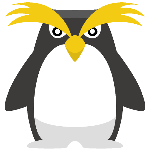 仁王立ちになった鋭い目つきのイワトビペンギン