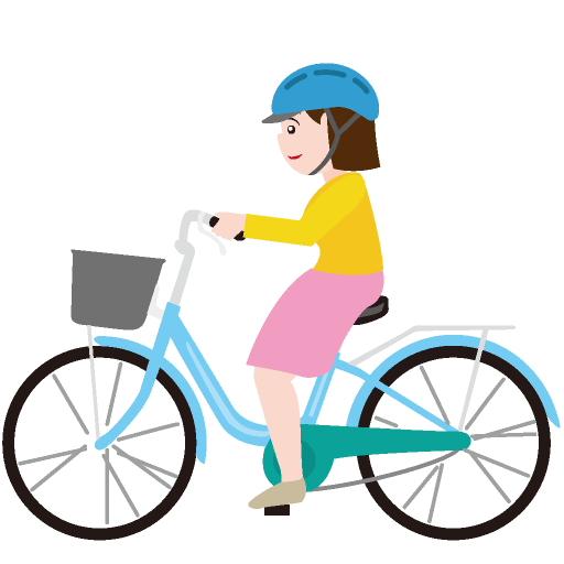自転車用ヘルメットをかぶってシティサイクルに乗る人