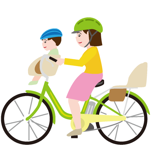 ヘルメットをかぶって自転車に乗る親子二人