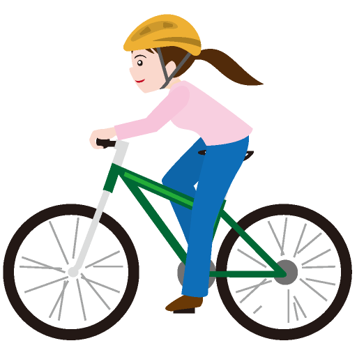 ヘルメットをかぶってスポーツタイプの自転車に乗る女性