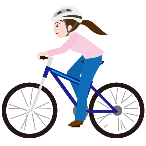 ヘルメットをかぶってスポーツタイプの自転車に乗る女性