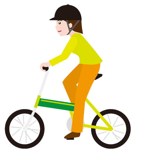 小径自転車に乗るヘルメット姿の女性