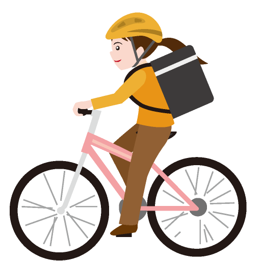 自転車でフードデリバリーをする女性