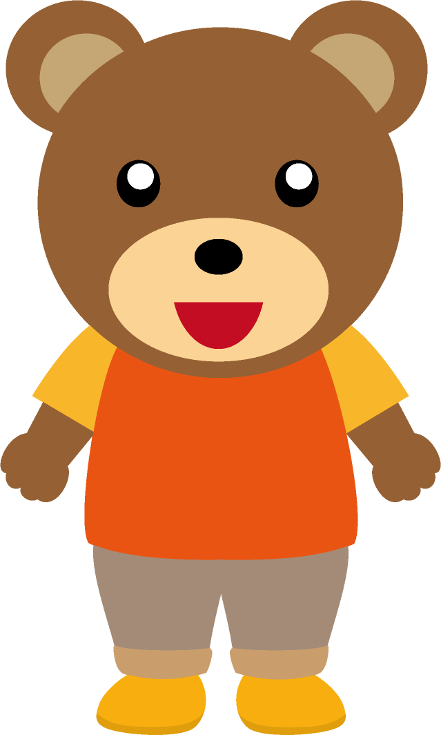 オレンジ色のTシャツを着たクマ