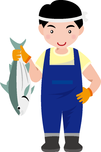 魚を手にする漁業関係者