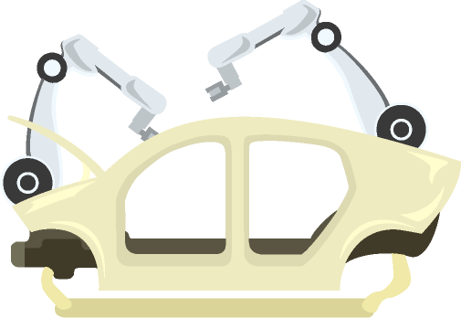 ロボットが活躍する自動車工場