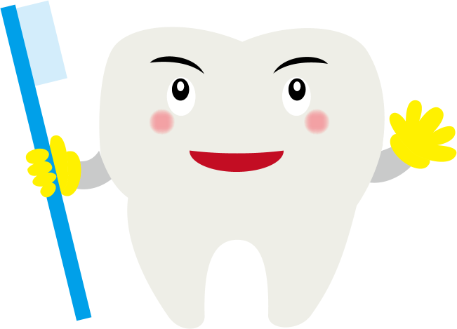 歯ブラシを持つ歯のキャラクターで表した歯磨き指導