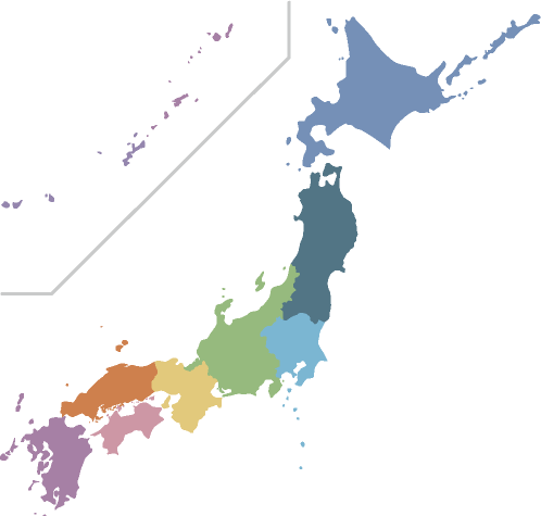 地方ごとに色分けた日本地図