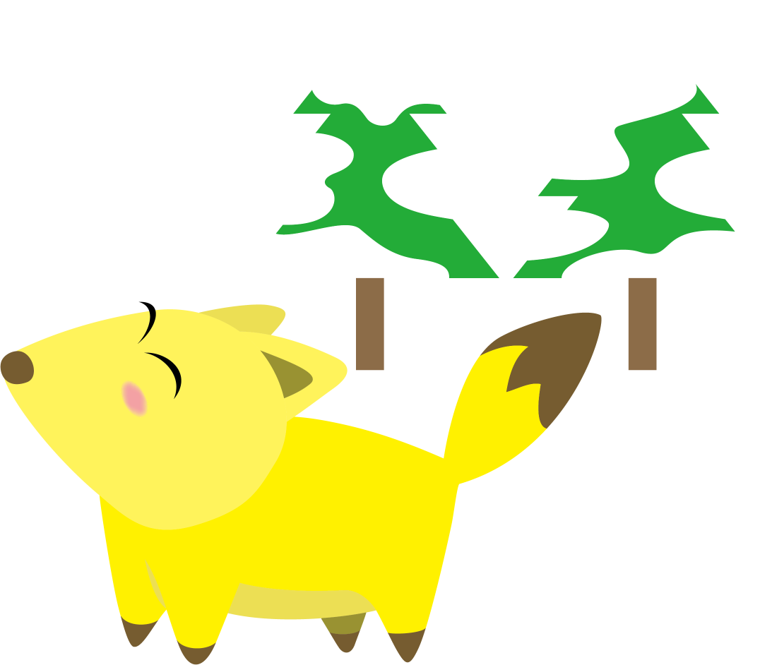 雪の降る森とキツネ