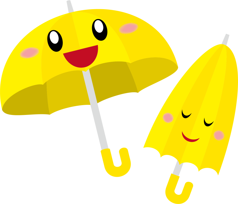 擬人化した開いた傘と閉じた傘
