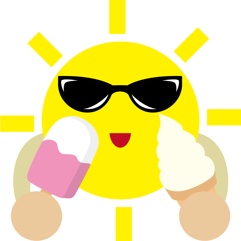 アイスクリームを持つサングラスをかけた太陽